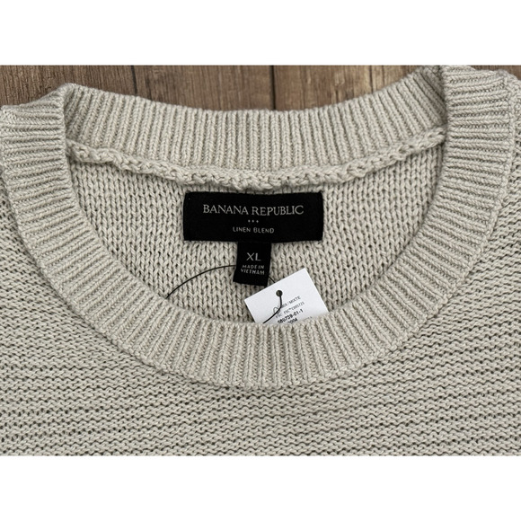 Banana Republic NWT Men's Pullover Crew Neck Linen Blend Sweater Sz XL Beige - Picture 3 of 11